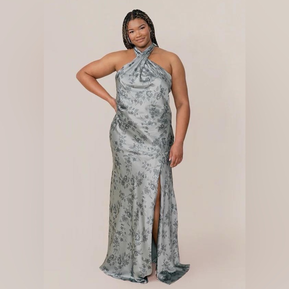 REVELRY Athena Satin Floral Print Dress
Color: Sage Bouquet